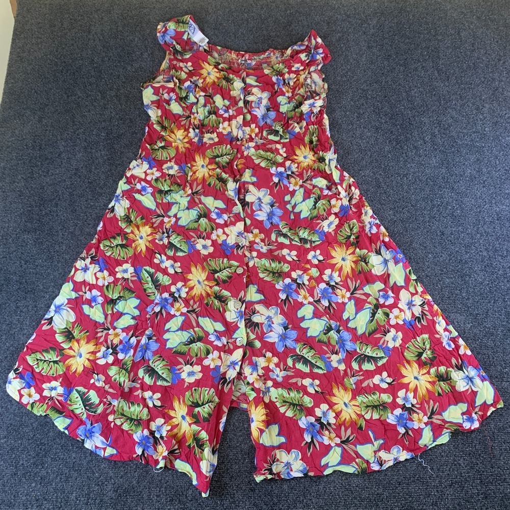 BFA Classics Dress Womens 1X Red Floral Rayon Button Front Smocked Sleeveless